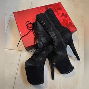 Pleaser Black Lace-Up Platform Heels